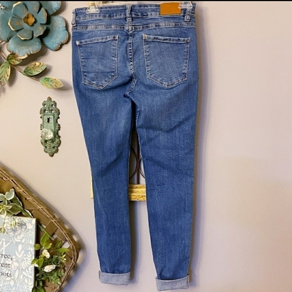 Zara Trafaluc Denimwear Red Green Side Varsity Stripe Jeans Womens 2 Frayed Hem - Picture 3 of 12